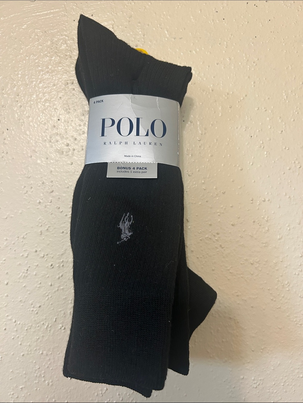 Polo by Ralph Lauren Black Crew Socks with Polo Pony Logo - 4 Pack